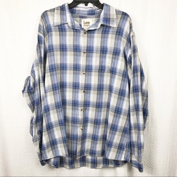 Lee Dungarees Blue/Gray Plaid Long Sleeve XL - Picture 5 of 8